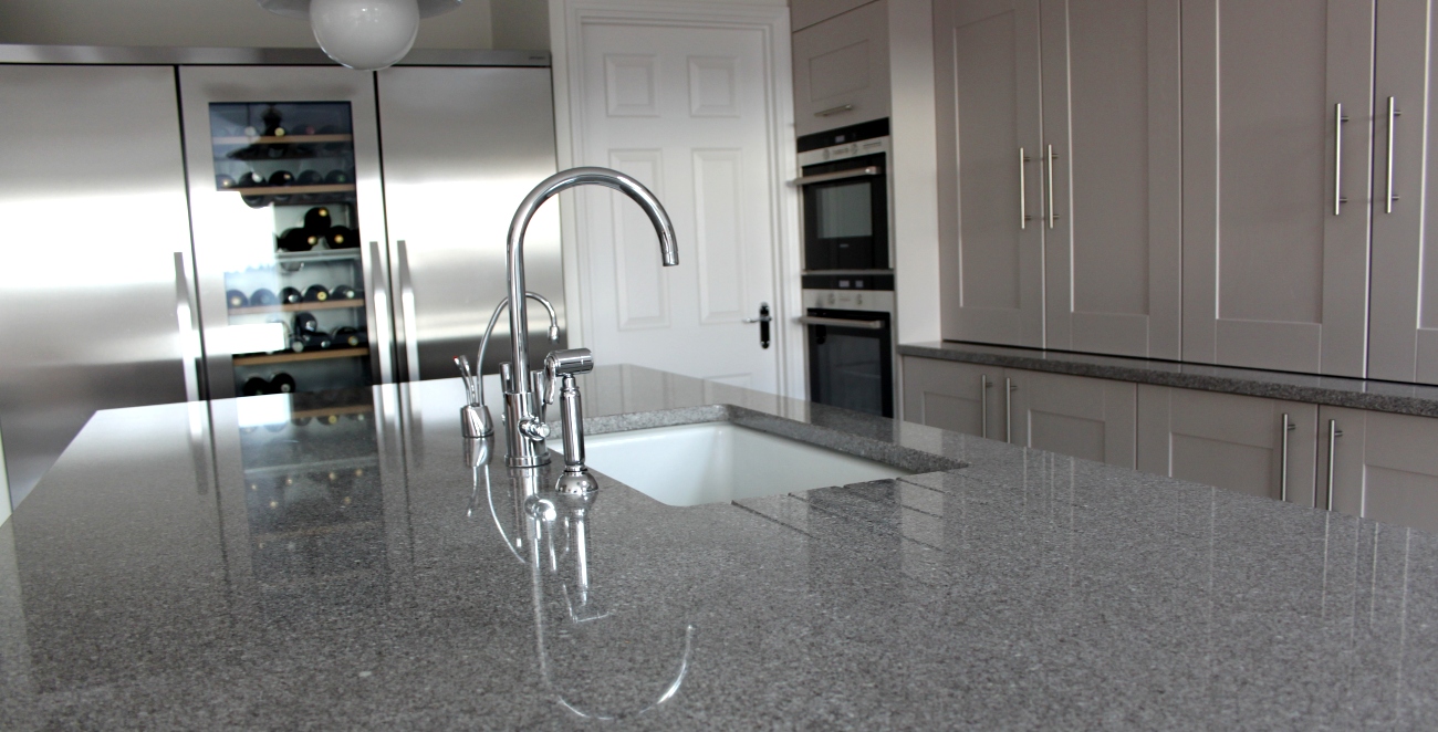 Silvestre Grey worktop with polished sink and drainer grooves