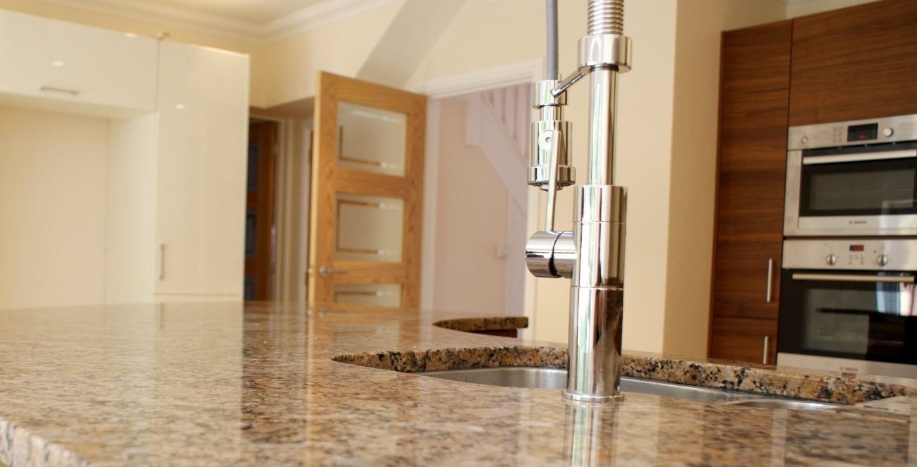 Giallo fiorito worktop with polished sink cut out