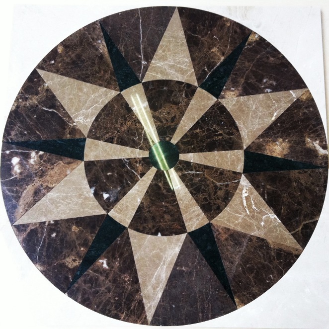 Marble Floor Rosette, Emperador maroon dark, light and verde guatemala
