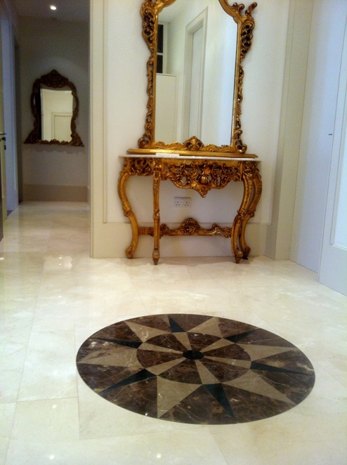Marble Floor Rosette, Emperador maroon dark, light and verde guatemala