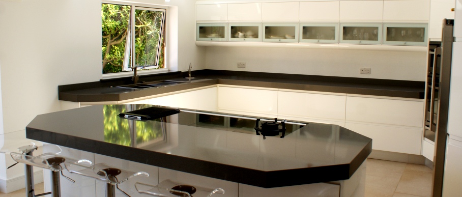Grey quartz composite kitchen worktops in Harpenden, Hertfordshire, AL5